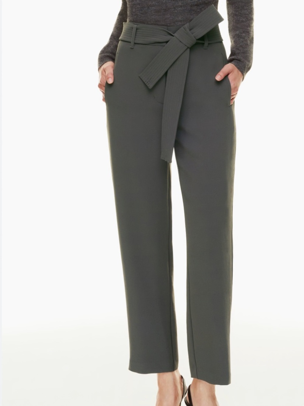 Aritzia Wilfred Tie-Front High-Waist Belted Pants in Peppercorn Grey